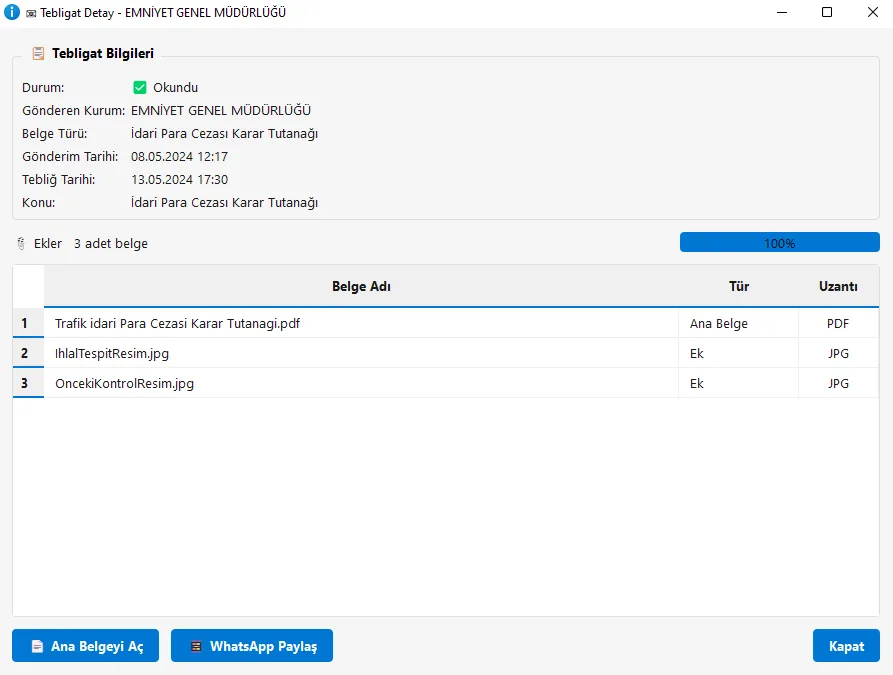 Tebligat detay ve ekler