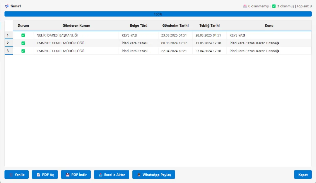 Tebligat detay listesi