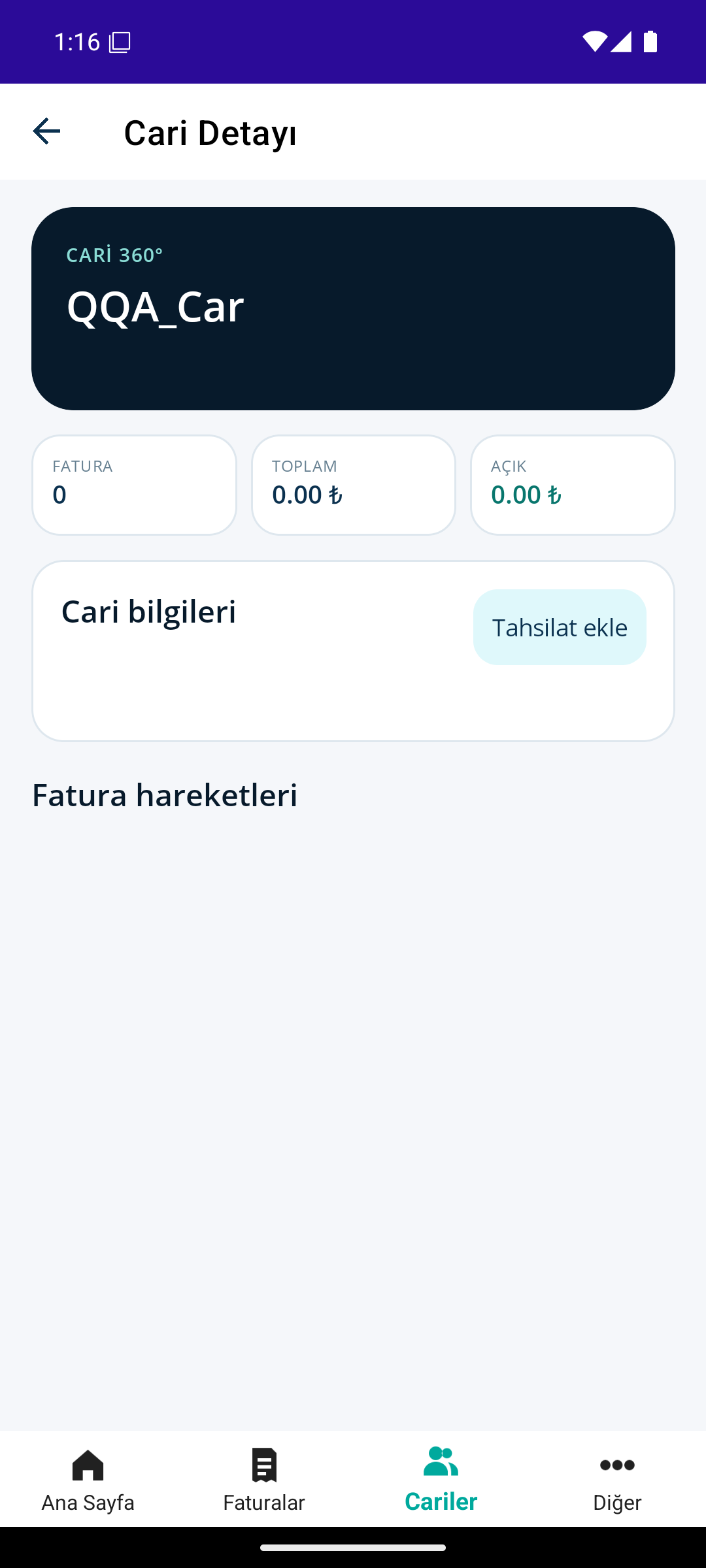 Ofisyon Fatura Cari 360 derece detay ekranı