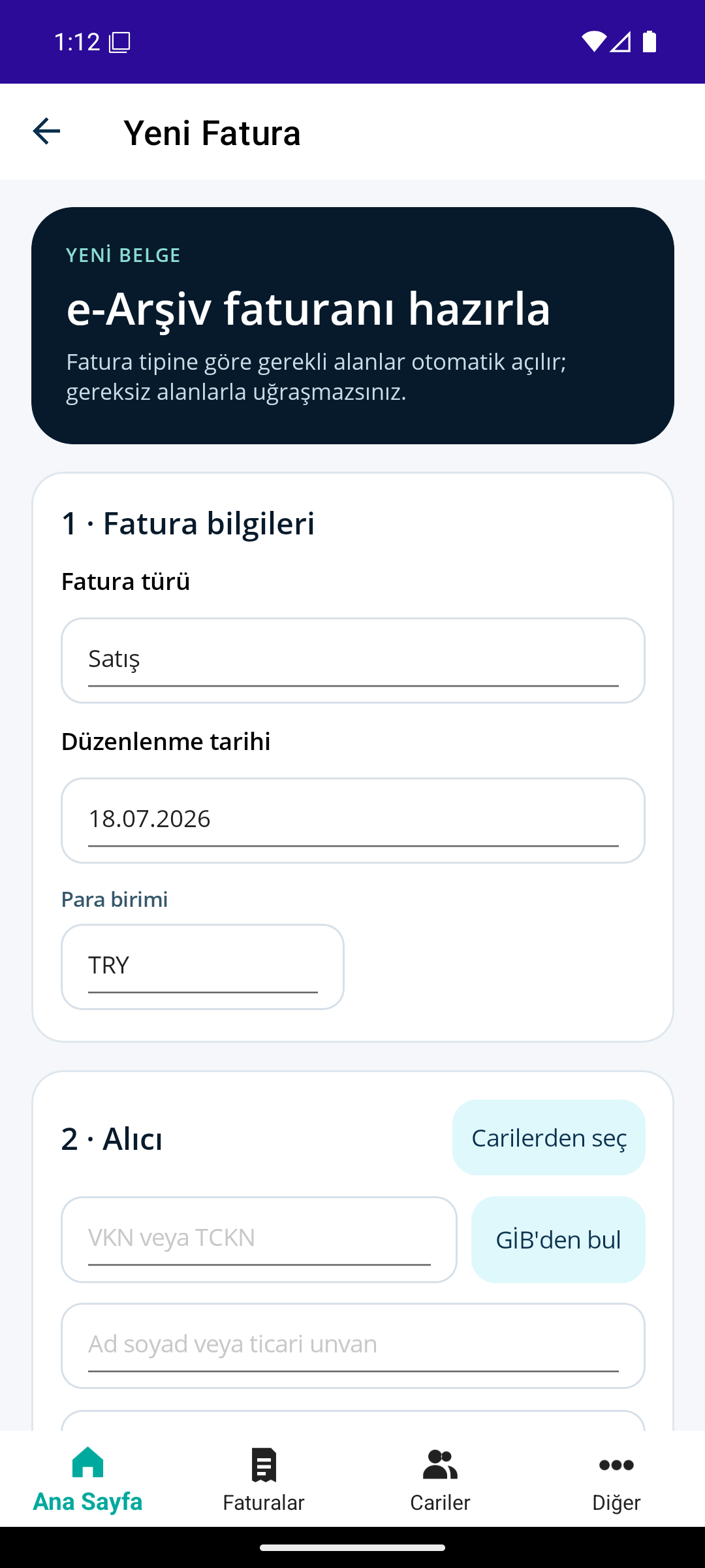 Ofisyon Fatura yeni fatura düzenleme ekranı