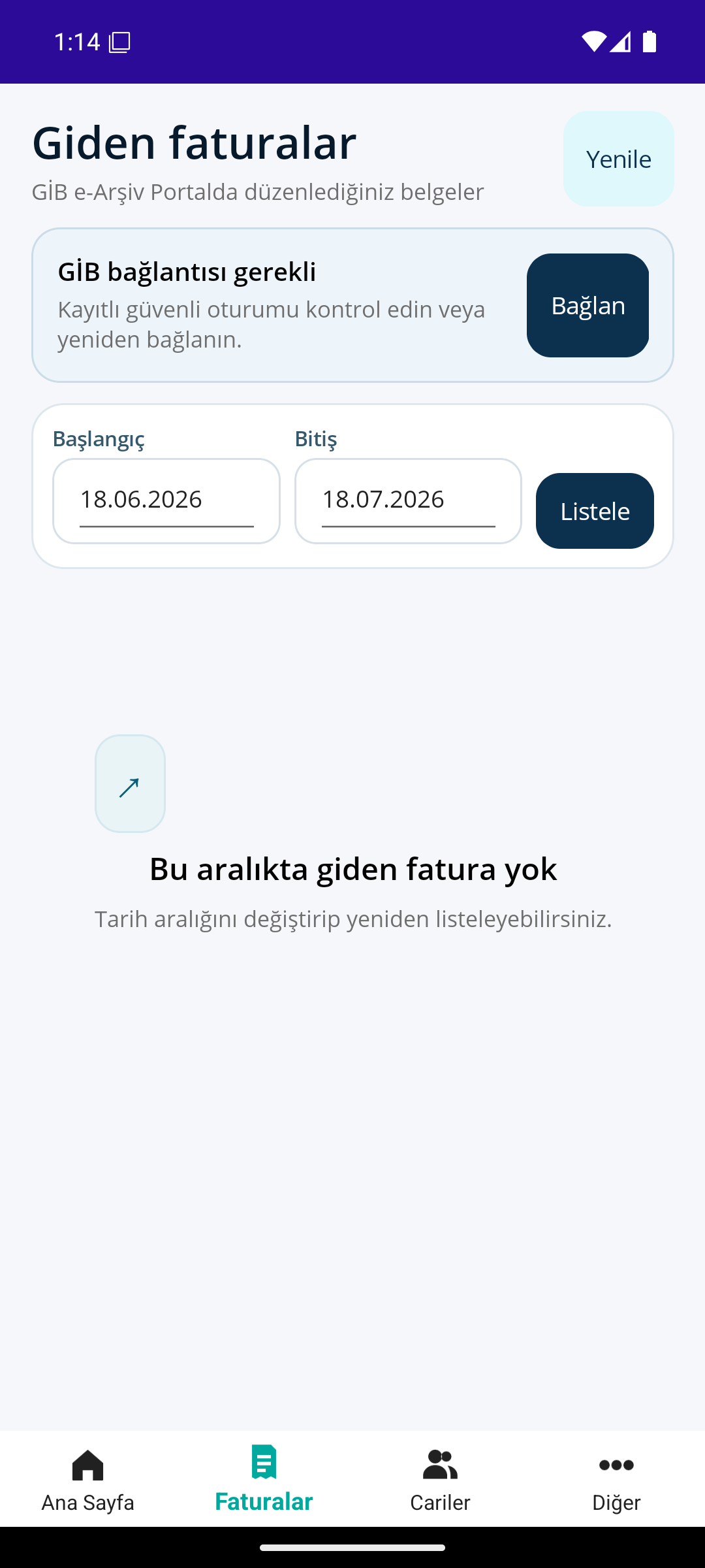 Ofisyon Fatura giden faturalar ekranı